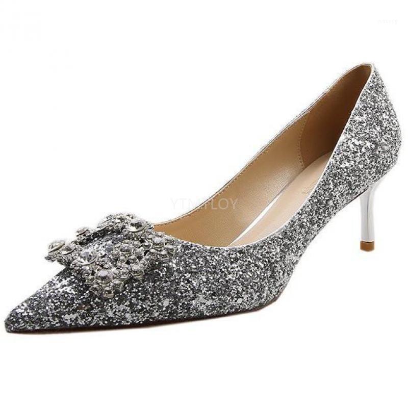 European American Fashion Sexy Stiletto Shallow Mouth Pointed Sequined Cloth High Heels Wedding Zapatos De Vestir Mujer1, Gold