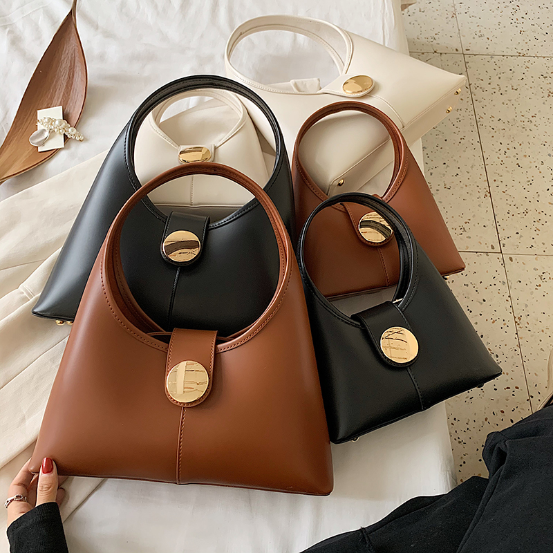 Chic Compact Woman's Shoulder Purse Practical All-Day Wear Solid Hued Tote