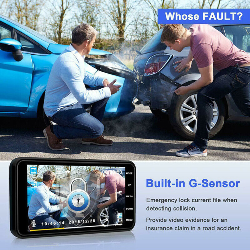 4" 2.5D HD 1080P Dual Lens Car DVR Video Recorder Dash Cam Smart G-Sensor Rear Camera 170 Degree Wide Angle Ultra HD Resolution