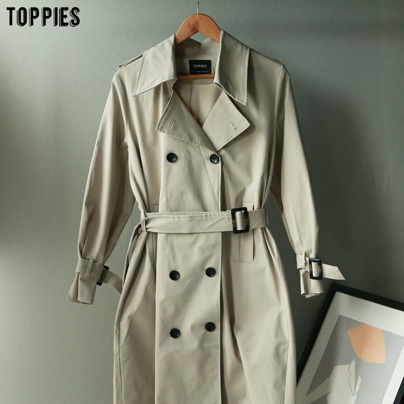 Toppies 2020 New Arrival Long Coat Women Double Breasted Slim Trench Coat Korean Outwear T200810