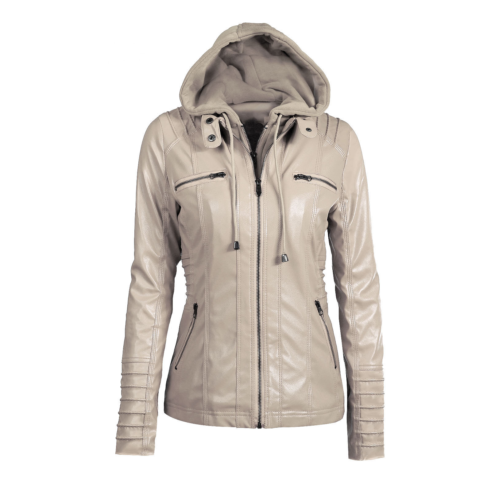 Fitaylor New Women Autumn Winter Hooded Faux Leather Jacket Slim Motorcycle Hat Detachable Plus Size 5xl Pu Leather Coat 201226