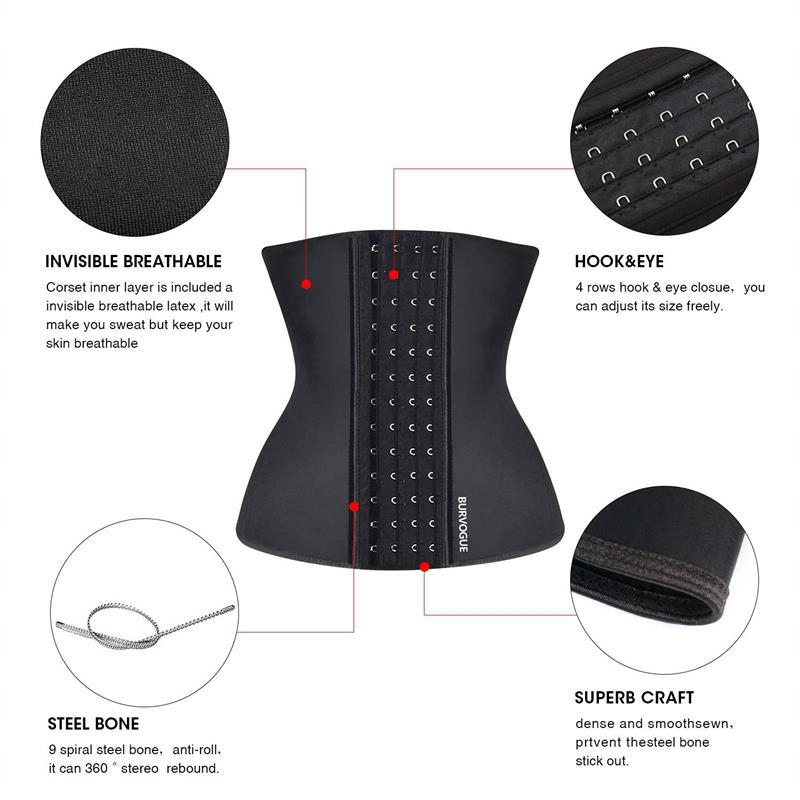 Burvogue Waist Trainer Corset for Weight Loss Women Latex Corset Body Shaper Tummy Waist Cincher Slimming Shaper Belt Shapewear 201105