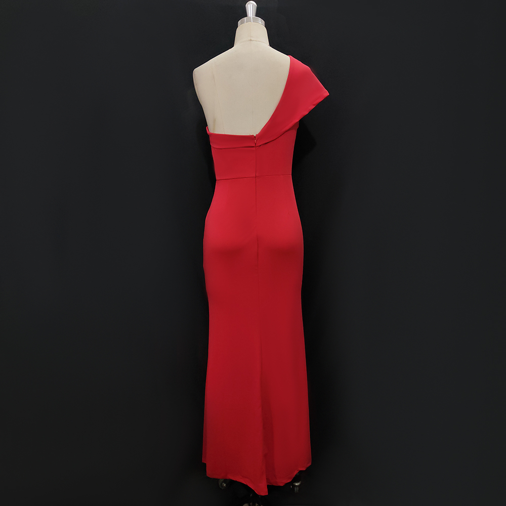 Red Maxi Dress Slim One Shoulder Party Celebrate Occassion Bodycon Evening Club Women Robes Christmas Dresses Female Night Out T200604