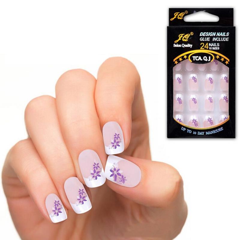 24Pcs/1Set Full Cover Artificial Nails Fake Nails Short False Short Full Cover French Manucure Nail Art, Jq 315