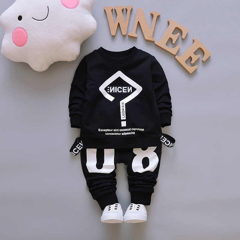 2020 Children ages 1-5 wear Spring Long sleeve numbers Streamers Pants girls casual hoodie boys sweatshirt pullover set ActiveX1019