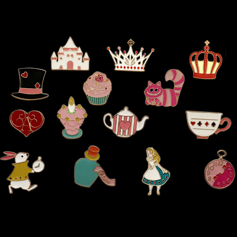 New Cute Cat Castle Hat Rabbit Cake Crown Watch Teapot Alice Metal Enamel Brooch Pin Accessories Wholesale, Mixed colors
New Cute Cat Castle Hat Rabbit Cake Crown Watch Teapot Alice Metal Enamel Brooch Pin Accessories Wholesale, Mixed colors