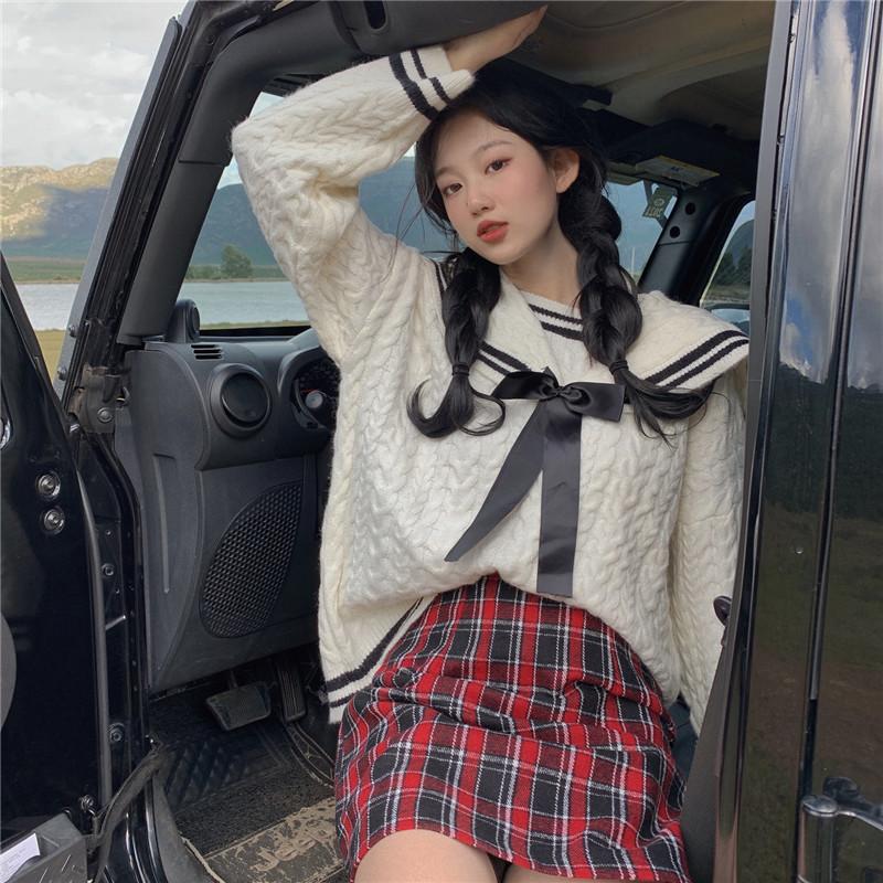 Korean Autumn Winter Sweety College Style Sweaters Vintage Sailor Collar Kawaii Bow Pullovers Full Sleeve Knitting Twist Sweater, Skirt
Korean Autumn Winter Sweety College Style Sweaters Vintage Sailor Collar Kawaii Bow Pullovers Full Sleeve Knitting Twist Sweater, Skirt