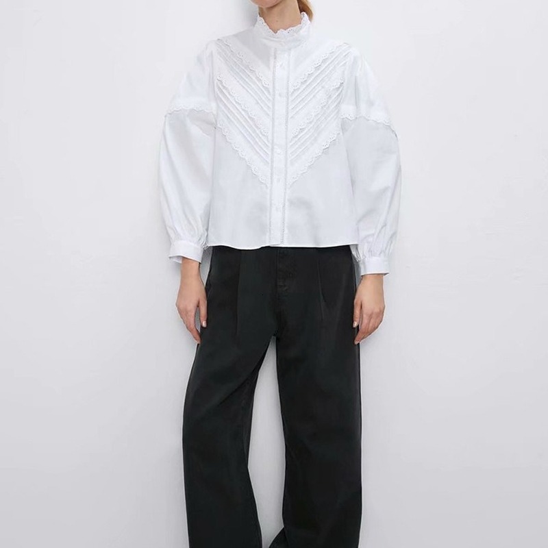 Mode Female Europe Blouses Loose Sleeve Long Flashlight Ruffled Shirt Stylish Turtleneck Sweet Girl Office Top Shirts Lkbf, White
Mode Female Europe Blouses Loose Sleeve Long Flashlight Ruffled Shirt Stylish Turtleneck Sweet Girl Office Top Shirts Lkbf, White