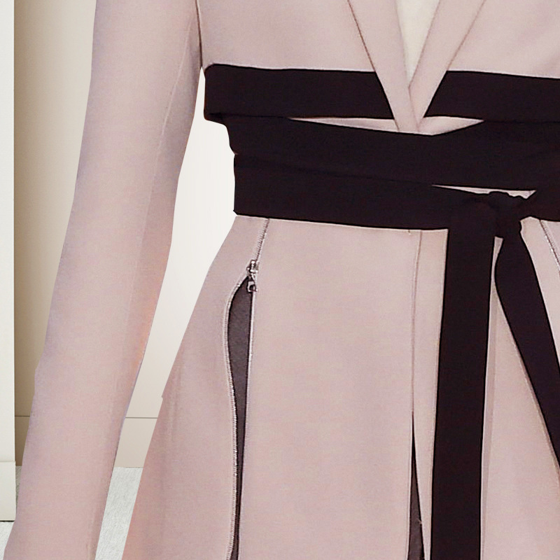 VKBN s Autumn Blazer Women Patchwork Notched Zip Women Blazers and Jackets Fashion Belt Decoration Coats Set 210507