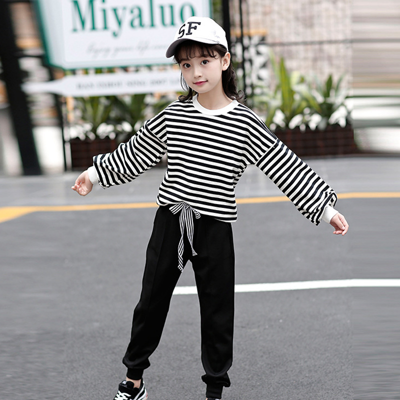 Bear Leader Teenagers Girls Autumn Long Sleeve Casual Clothing Sets 2PCS Striped Hoodied Tops and Solid Pants Girls Fashion SuitX1019