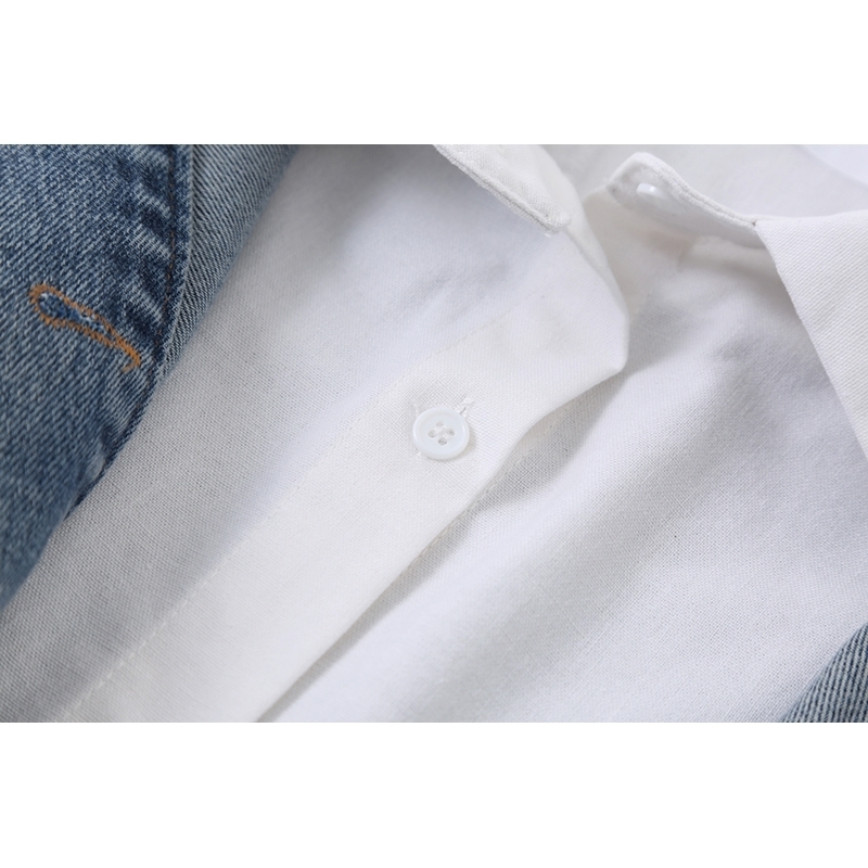 Women White Irregular Denim Big Size Blouse New Lapel Long Sleeve Loose Fit Shirt Fashion Spring Summer 1X255 201201