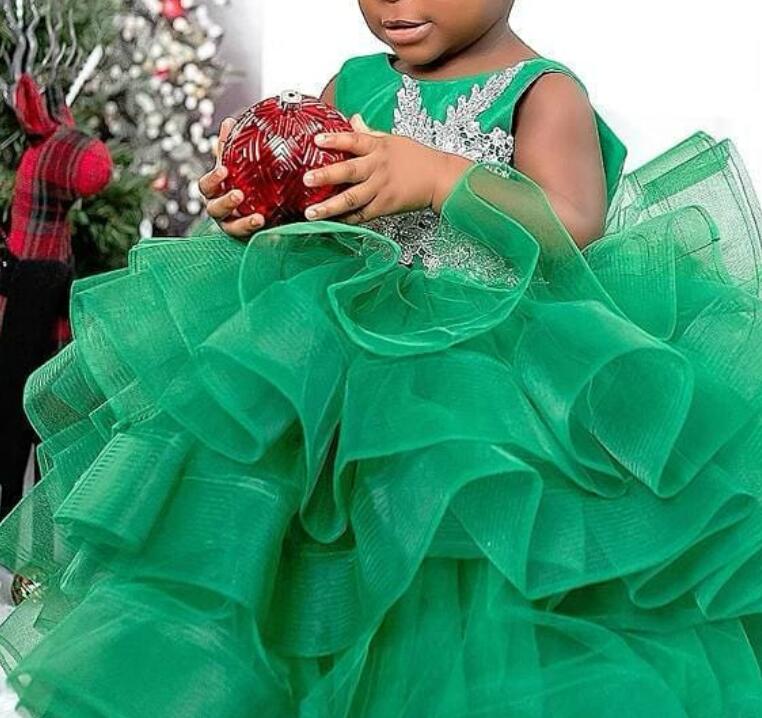 elegant hunter green tulle lace little girls ball gown for weddings and special occasions zj705