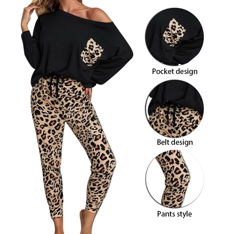 Jodimitty Leopard Print Silk Pajamas For Women Autumn Fashion Long Sleeve O Neck Sleepwear Female Home Clothes Nightwear 201027