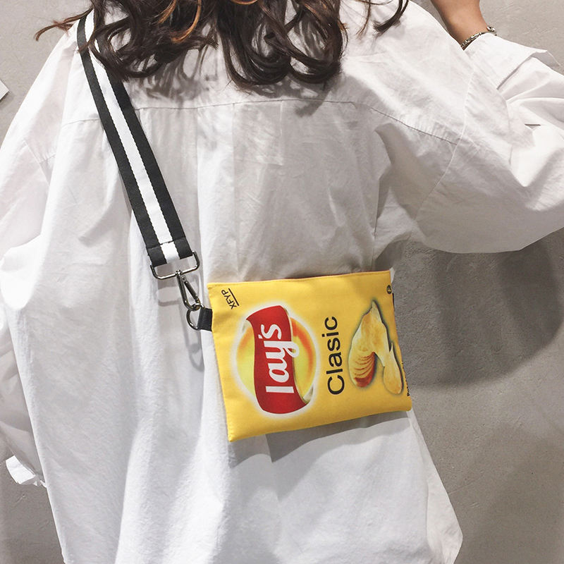 Funny Potato Chips Crossbody Handbag Women Canvas Shoulder Bag Mini Cartoon Printing Girl Envelope Bags Female Clutch Cute Purse Q1221