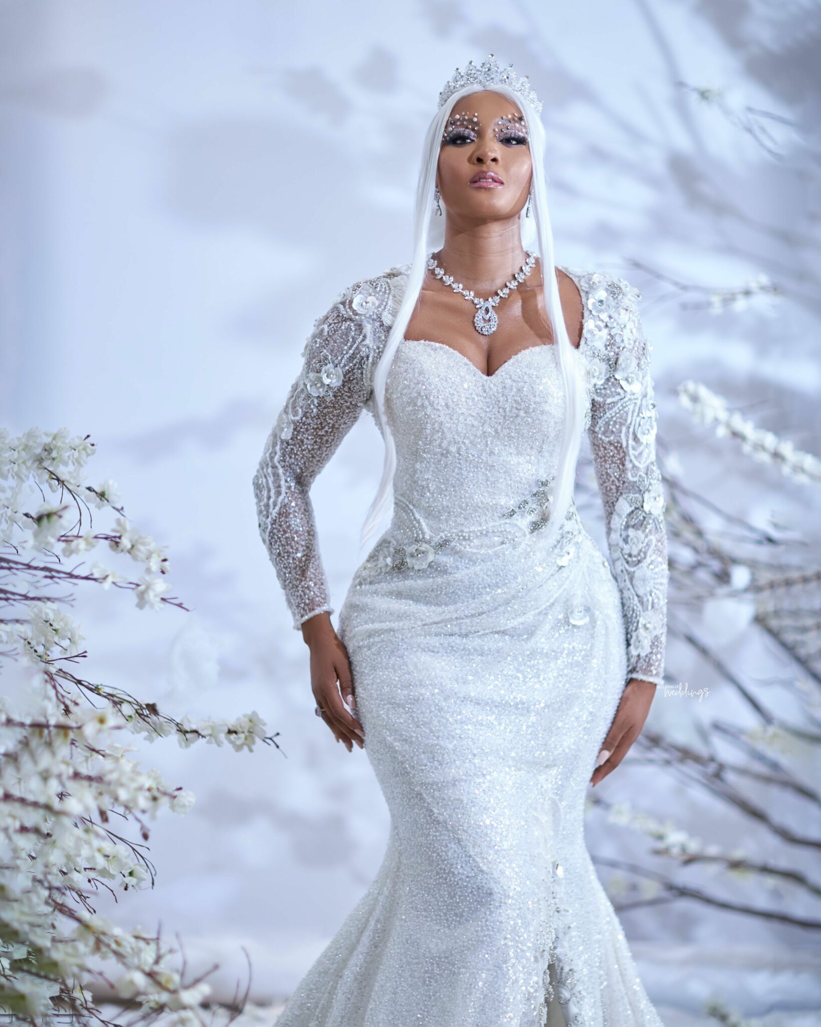 Plus Size Arabic Aso Ebi White Sparkly Mermaid Wedding Dress Lace Beaded Luxurious Bridal Gowns Dresses ZJ