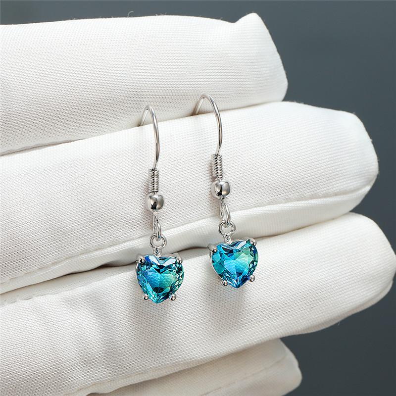 White Gold Blue Green Crystal Heart Stone Dangle Earrings For Women Wedding Jewelry Female Luxury Rainbow Zircon Drop Earrings
White Gold Blue Green Crystal Heart Stone Dangle Earrings For Women Wedding Jewelry Female Luxury Rainbow Zircon Drop Earrings