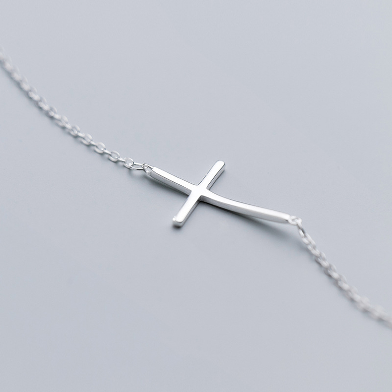 Real 925 Sterling Silver Fashion Bent Cross Pendant Clavicle Necklace or Women Wedding Party S925 Jewelry