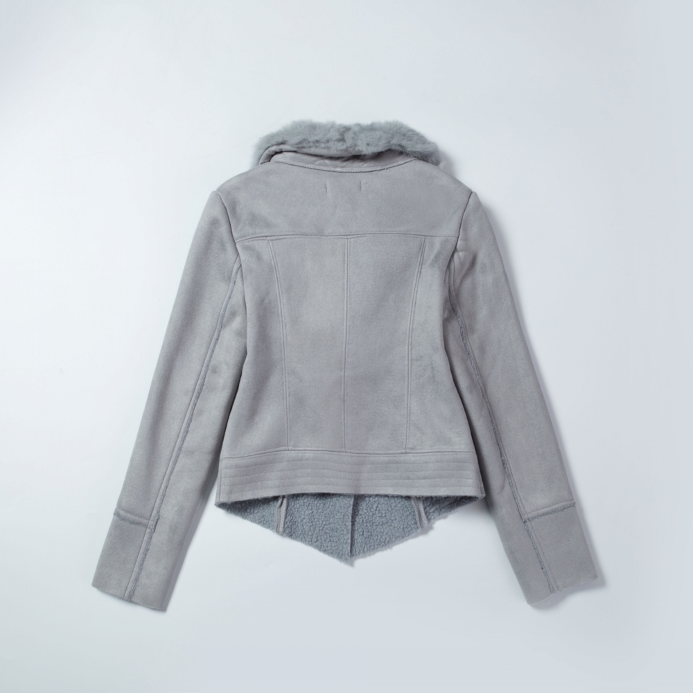 Real Pos Winter Clothe Suede Coat Short Jacket Fur Collar Zipper Thick Slim Outwear chaqueta mujer C91195 201017