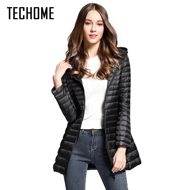 Long Down Jacket Women Winter Down Coats Ultra Light Down Jacket Quilted Hooded Coat Women Duck Downs Jacket Coat T200102
