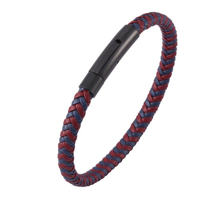Fashion Jewelry Multicolor Men Women Braid Leather Bracelet Bangle with Titanium Steel Clasp