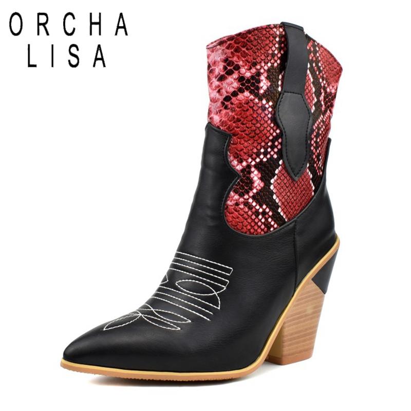 ORCHA LISA Cowboy Ankle Boots for Women Round Toe Chunky Heels Slip-on Snakeskin Printed PU Big Size 40-46 Red Blue Brown
ORCHA LISA Cowboy Ankle Boots for Women Round Toe Chunky Heels Slip-on Snakeskin Printed PU Big Size 40-46 Red Blue Brown