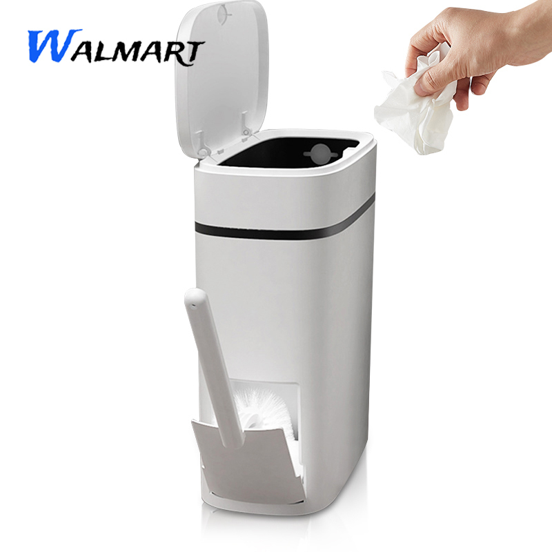 Smart 14L One Key Button Trash Bin Can for Toilet with brush & lid Household Bathroom Narrow Seam Trash Can Waste Garbage Bins LJ201128
Smart 14L One Key Button Trash Bin Can for Toilet with brush & lid Household Bathroom Narrow Seam Trash Can Waste Garbage Bins LJ201128