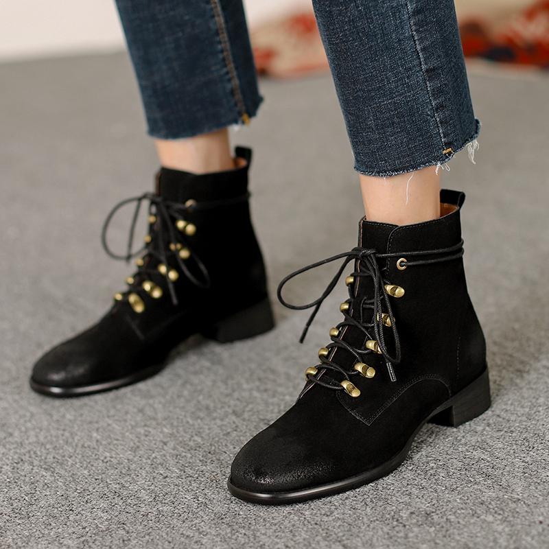 Women Shoes 2020 Autumn Winter Genuine Leather Female Short Boots Suede Women Booties British Lace Retro Trend Naked Boots, Black
Women Shoes 2020 Autumn Winter Genuine Leather Female Short Boots Suede Women Booties British Lace Retro Trend Naked Boots, Black