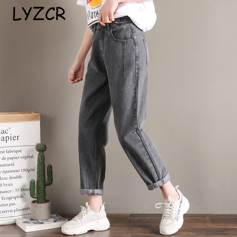 LYZCR Denim Boyfriend Jeans Women Loose High Waist Women's Jeans Boyfriends Ankle Length Ladies Jeans Pants Straight 201105