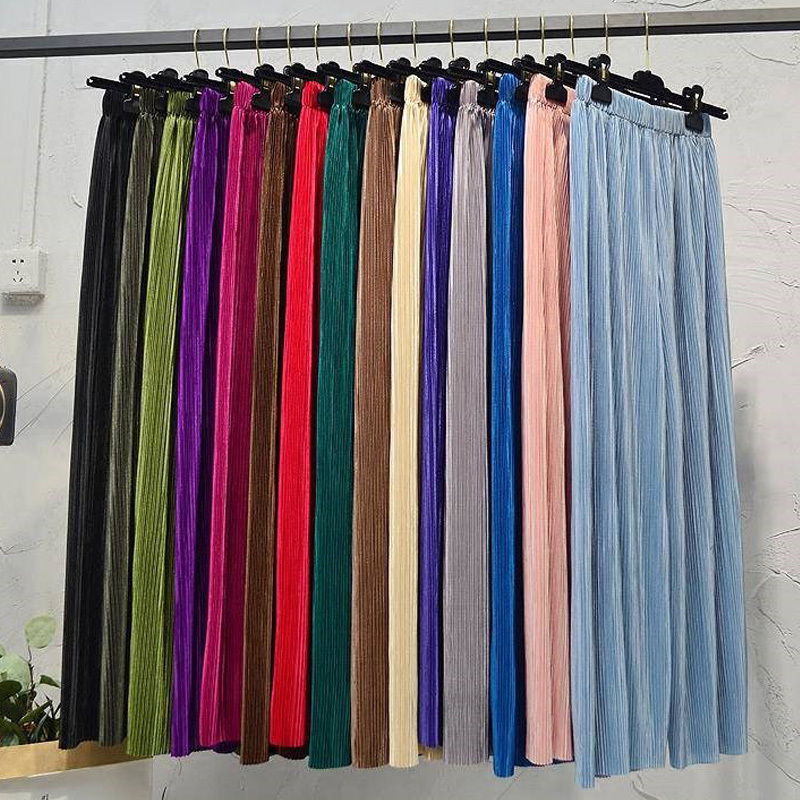 Candy Color Pleated Cool Wide Leg Trousers Female Summer High Waist Loose Thin Ankle Pants Long Trousers 13 Colors 201106