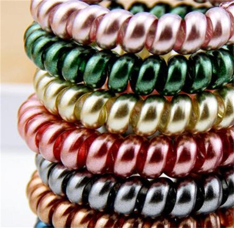 New Women Scrunchy Girl Hair Coil Rubber Bands Ties Rope Ring Ponytail Holders Telephone Wire Cord Gum Hairs Tie Bracelet