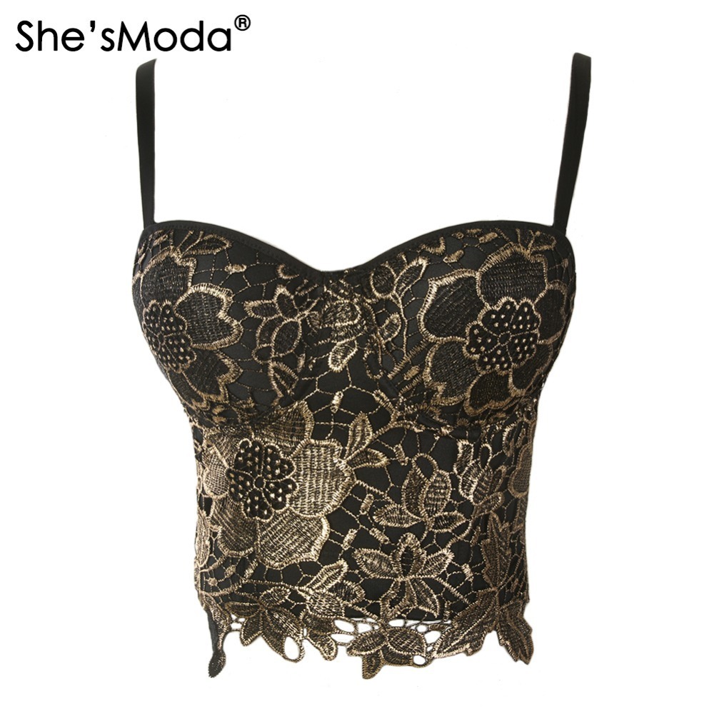 She'sModa Gold Embroidery Lace Push Up Women's Bustier Corset Wedding Party Cropped Top Vest Plus Size Y200701, Beige
She'sModa Gold Embroidery Lace Push Up Women's Bustier Corset Wedding Party Cropped Top Vest Plus Size Y200701, Beige
