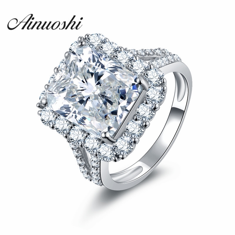 AINOUSHI 925 Sterling Silver Women Wedding Engagement Halo Ring Jewelry 4 Carats Rec Cut Sona Anniversary Ring Jewelry Y2001