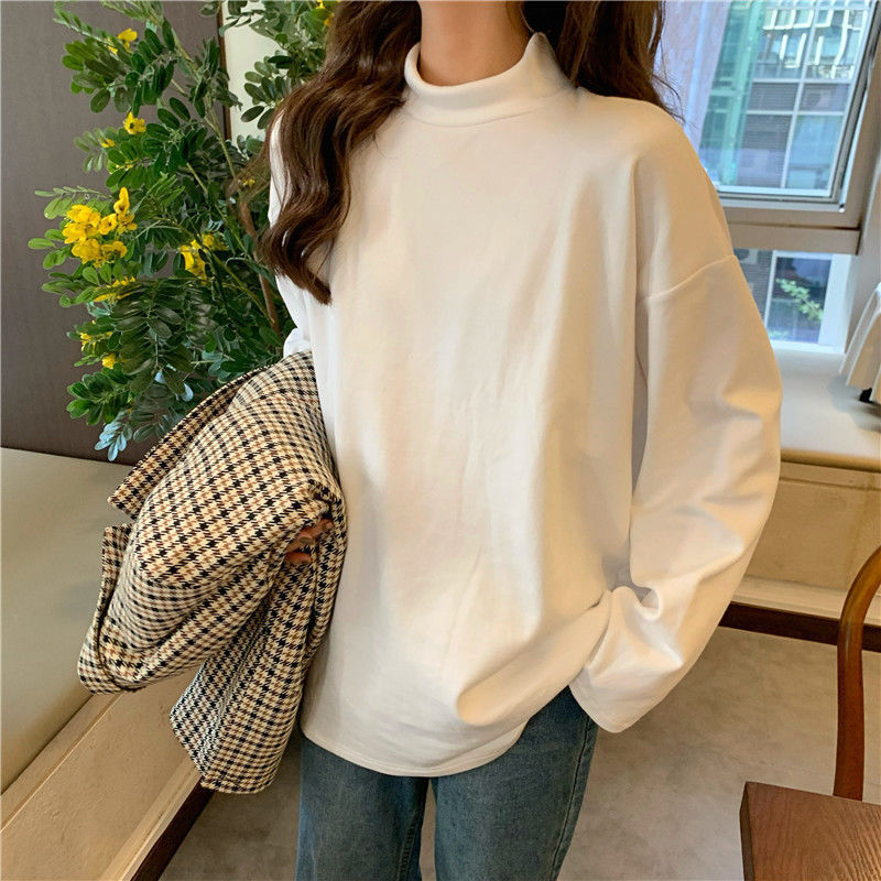Women T shirts Long Sleeve Thicken Plus Velvet Warm Turtleneck Korean Style Loose Woman Solid Simple All-match Daily Tshirt Ins 201125
Women T shirts Long Sleeve Thicken Plus Velvet Warm Turtleneck Korean Style Loose Woman Solid Simple All-match Daily Tshirt Ins 201125