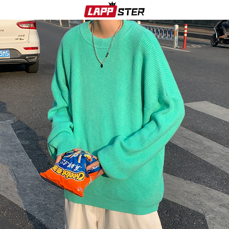 LAPPSTER Mens Solid Harajuku Warm Knitted Sweaters Pullover Men Vintage 15 Colors Winter Sweater Male Japanese Wool Sweater 201203