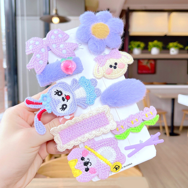 Spring Korea Simple Beautiful Color Fabric Lace BB Clip for Sweet Girl Child Cute Cartoon Hairpins Hair Accessories Set 0840