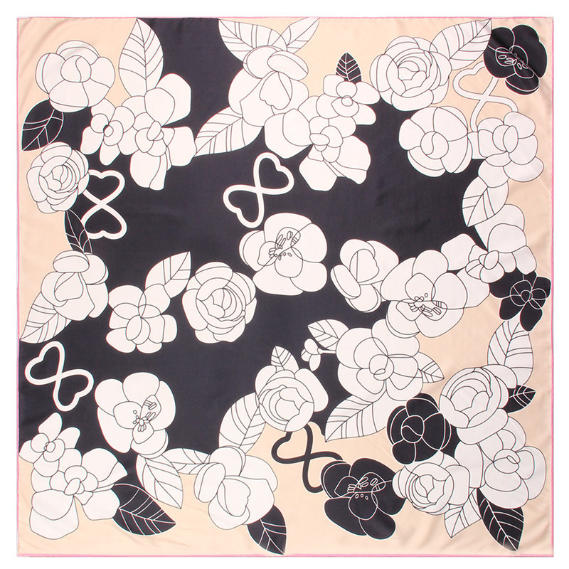 Double-Sided Flower Print Hair Scarf Wrap Shawl 90 Silk Scarfs Square Handmade Joker Neck Foulard Satin Hand Rolled Edge Bandana Headband