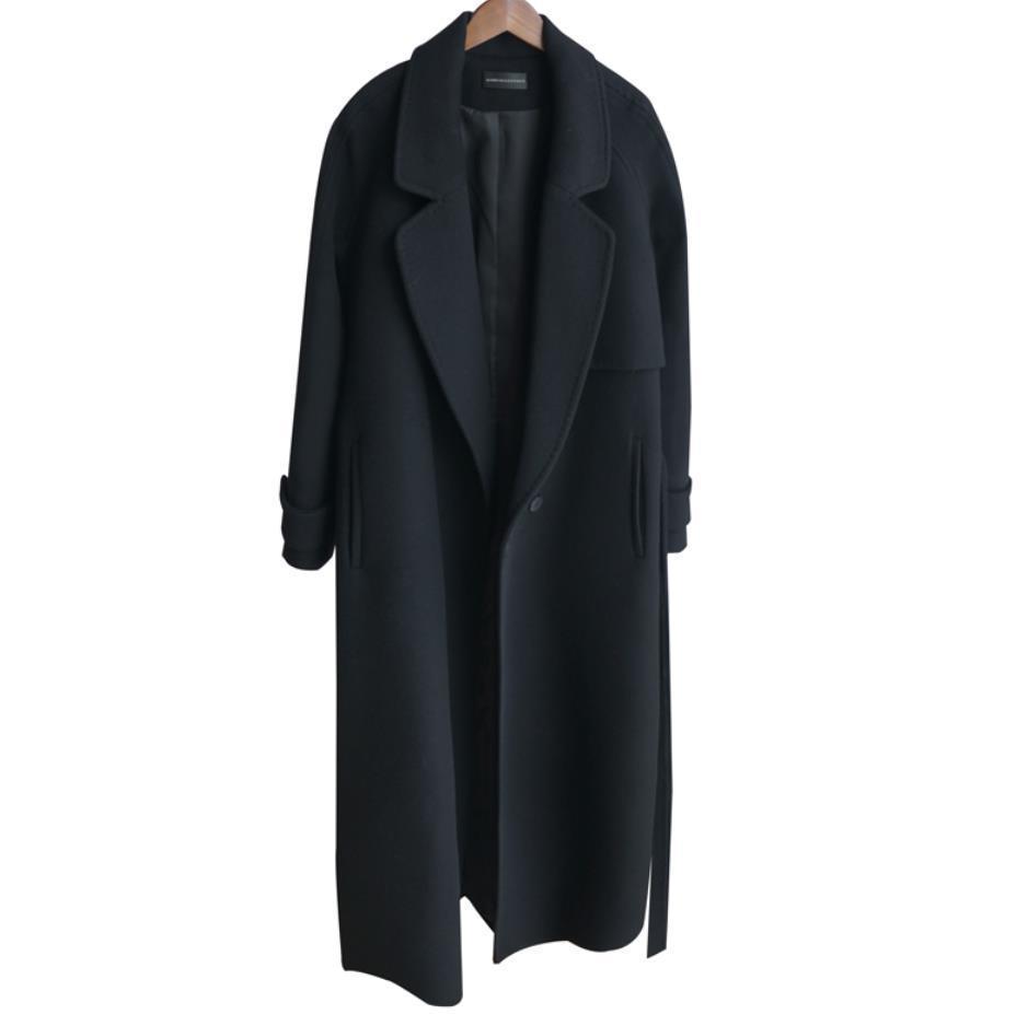 Autumn Winter New Women's Casual Wool Blend Trench Coat Oversize Long Coat with belt Women Wool Coat Cashmere Outerwear T200315