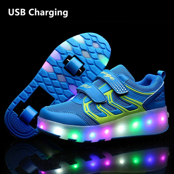 Two Wheels USB Charging Sneakers Red Led Light Roller Skate Shoes for Children Kids Led Shoes Boys Girls Shoes Light Up Unisex