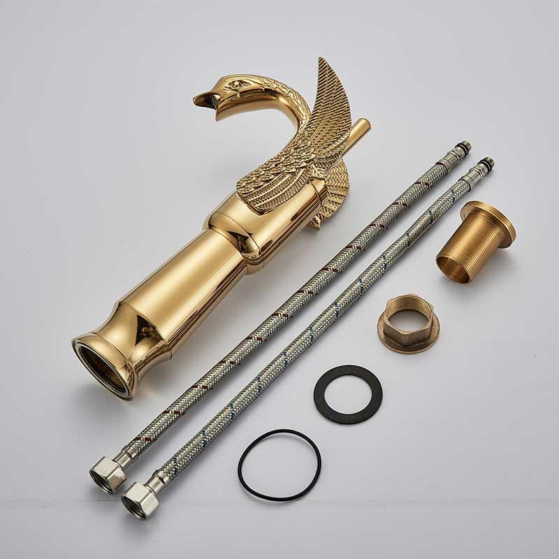 Golden Swan Basin Sink Faucet Single Handle Countertop Bathroom Mixer Tap Deck Mounted Brass Hot Cold Water Tap Chrome Mixer