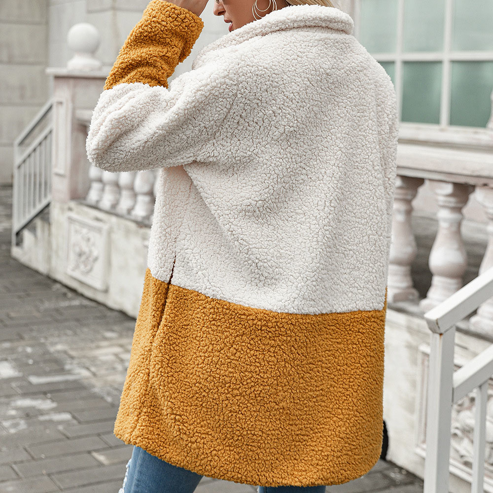 Diiwii Women Coat High Quality Faux Fur Loose Trench Female Casual Plush Striped Lapel woolen cardigan Patchwork Ladies Winter 201222