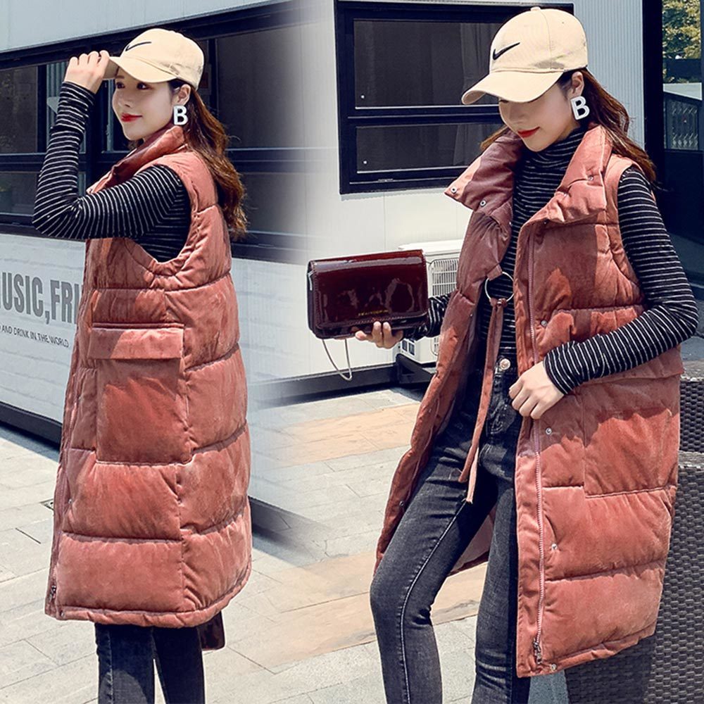 Vielleicht New Long Vest Women Coat Winter Vest Women Waistcoat Fashion Ladies Stand Collar Velvet Vest Jacket For Female 201102