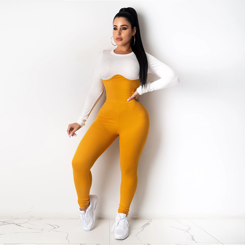 HAOYUAN Sexy Knitted Bodycon Jumpsuit Long Sleeve Fall Clothing for Women Streetwear One Piece Club Outfits Fashion Body Rompers 201007
