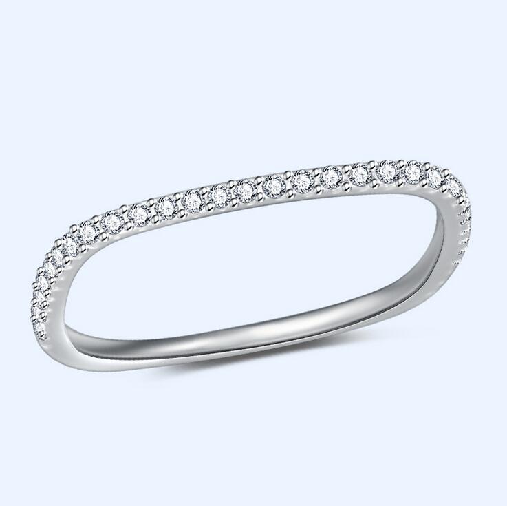 2021 New Arrival Simple Fine Jewelry Real 925 Sterling Silver Pave White Sapphire CZ Diamond Party Square Ring Women Wedding Band Ring Gift