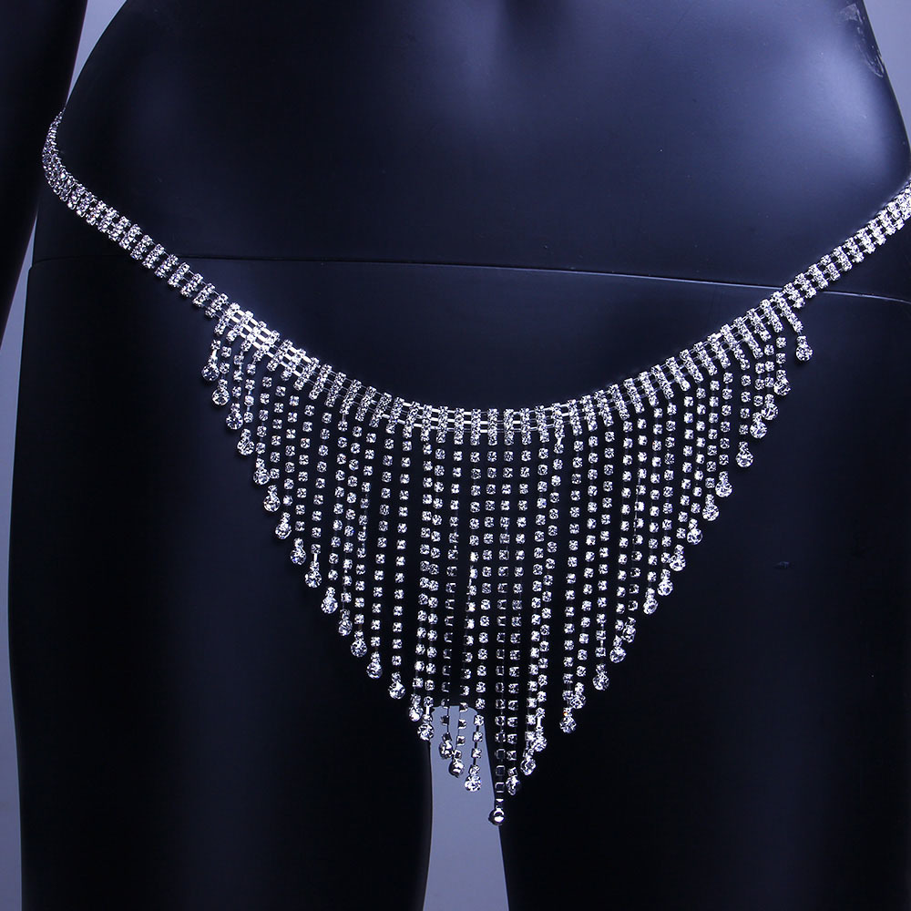 Tassel Crystal Bralette Set Bikini Top Body Chain Bra Necklace for Women Underwear Rhinestone Body Jewelry Sexy Thong Panties T200508