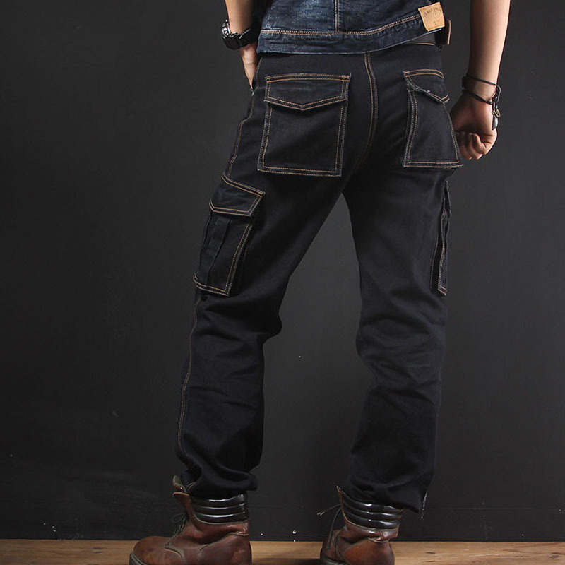 Idopy Men`s Casual Motorcycle Workwear Multi Pockets Denim Biker Cargo Jeans Pants For Male Plus Size 201223