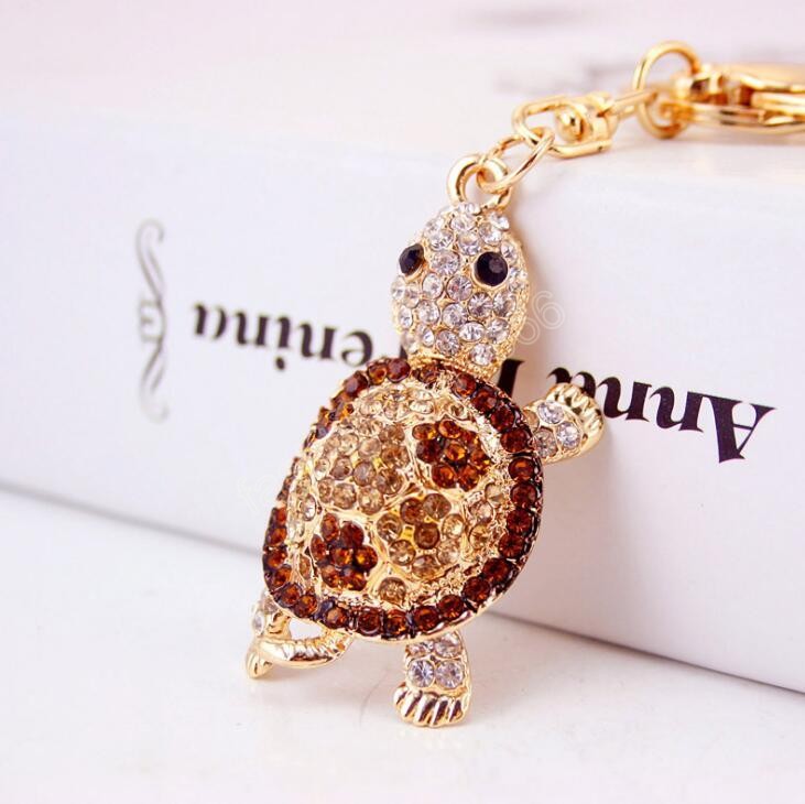 8 Colors Diamond-encrusted tortoise Keychain Handbag Accessories Metal Pendant Key Chain Cute Animal Shaped Keychains