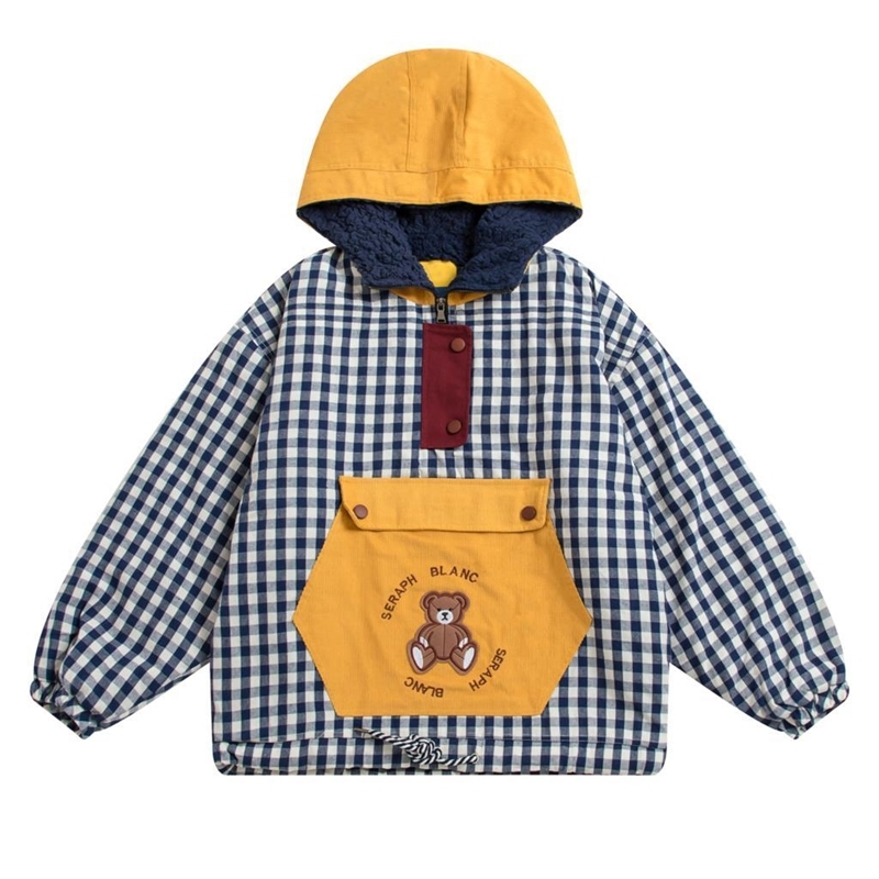 Women Winter Thick Parkas Coats Warm Cotton Padded Coat Velvet Lamb Jacket Hooded Outwear Cute Bear Plaid Girl Loose Overcoats 201019