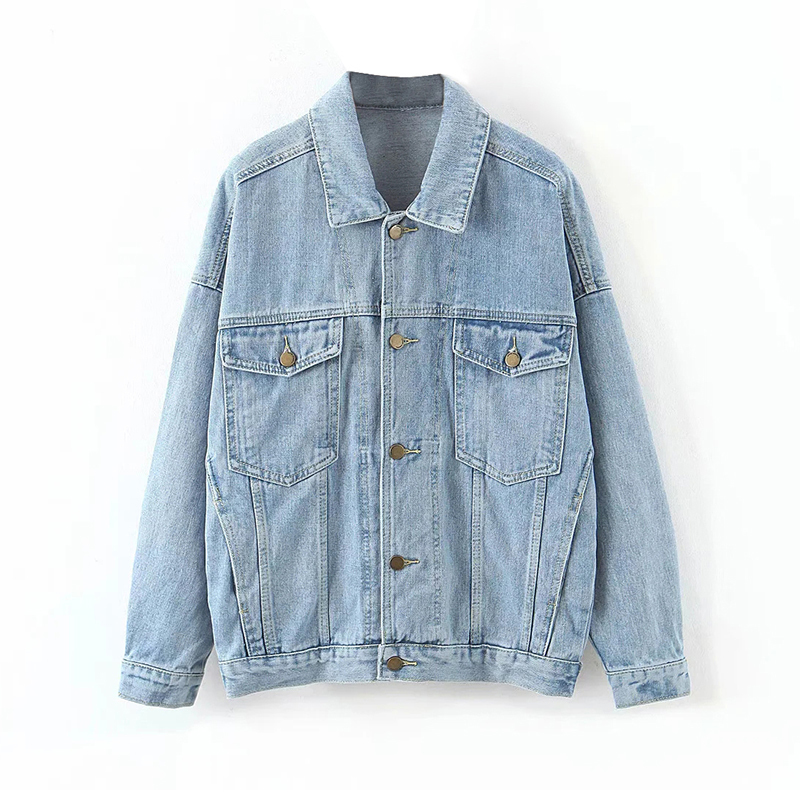 Aachoae Women Streetwear Denim Jacket With Pockets Batwing Long Sleeve Single Breasted Coat Loose Turn Down Collar Outwear 201112