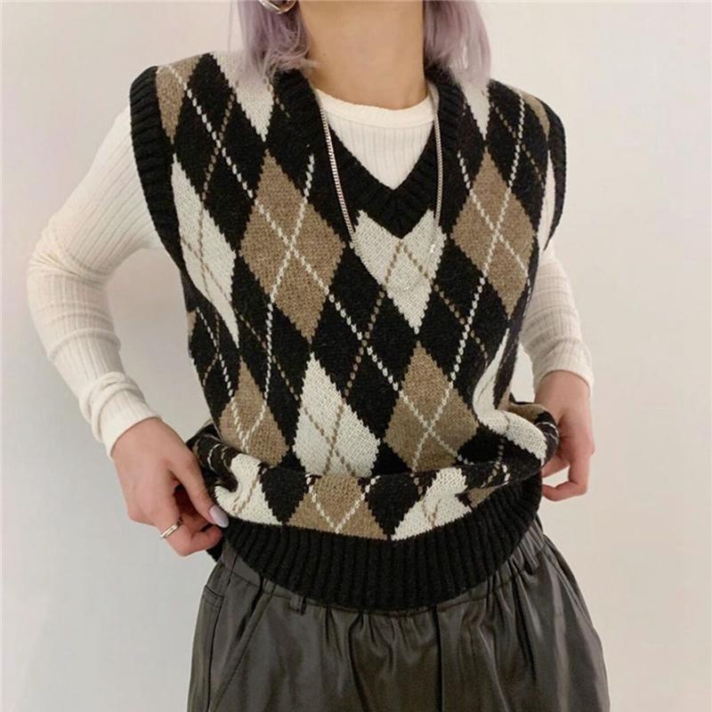 Argyle sweater women vintage knitted sweaters sleeveless korean harajuku sweater v neck plaid tops elegant pullovers 2020 Fall, Blue
Argyle sweater women vintage knitted sweaters sleeveless korean harajuku sweater v neck plaid tops elegant pullovers 2020 Fall, Blue
