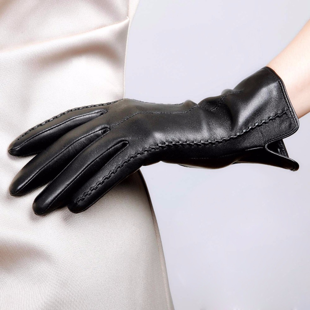 Elegant Women Genuine Leather Gloves Thin Silk Lining Goatskin Driving Gloves Hot Trend Female Glove L085NN 201021